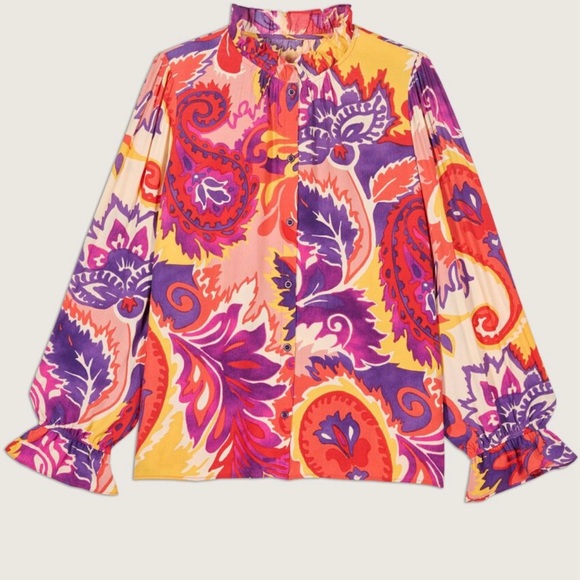 BA&SH Natsy Shirt In Vert Floral Print Blouse  Size 1 - Picture 5 of 15